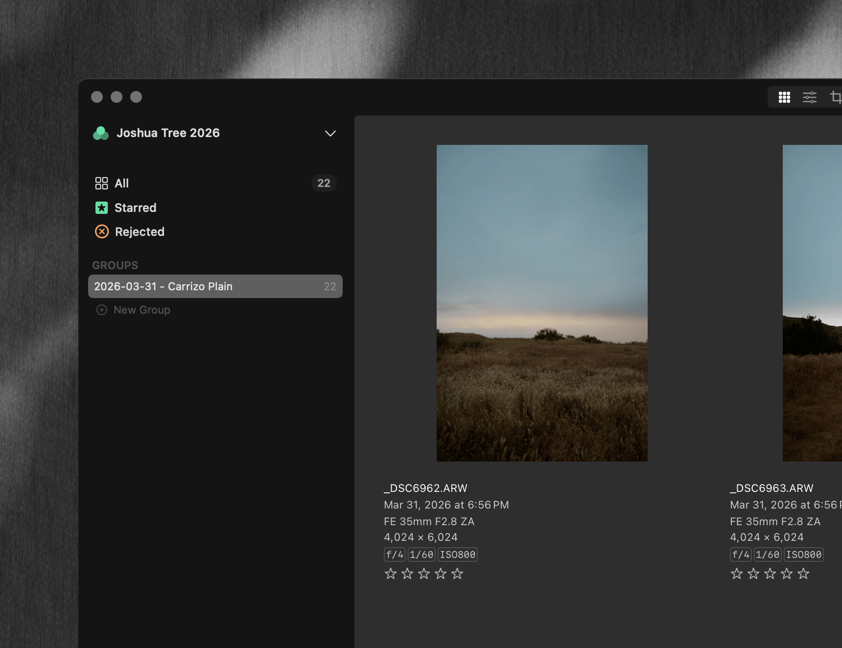 Image browser showing a newly created Group automatically named after the imported folder